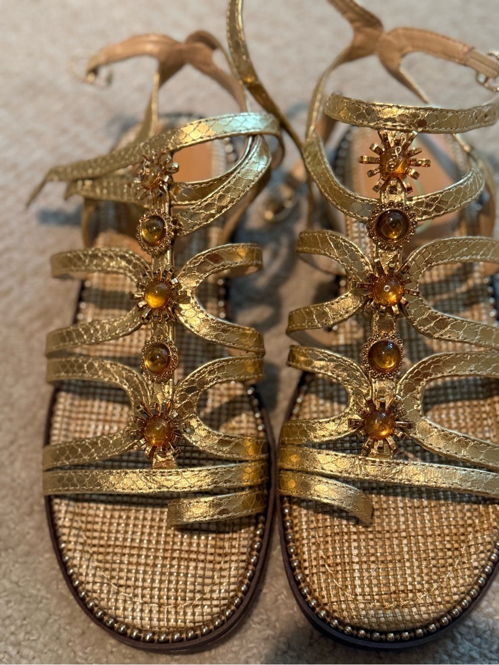 Sam Edelman Tianna Gold Gladiator Sandals Jeweled Ankle Strap Size 6.5